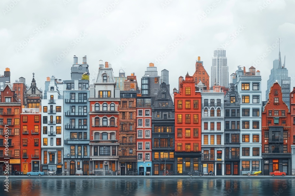 Obraz premium A row of buildings. Generative AI
