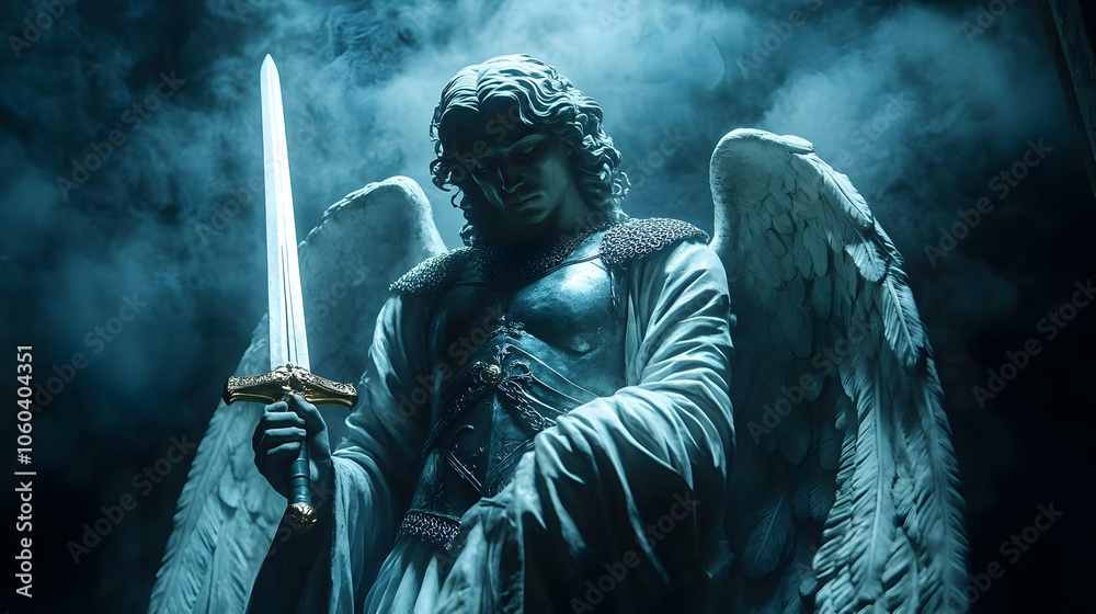 Obraz premium Angel Statue With Sword Illustration