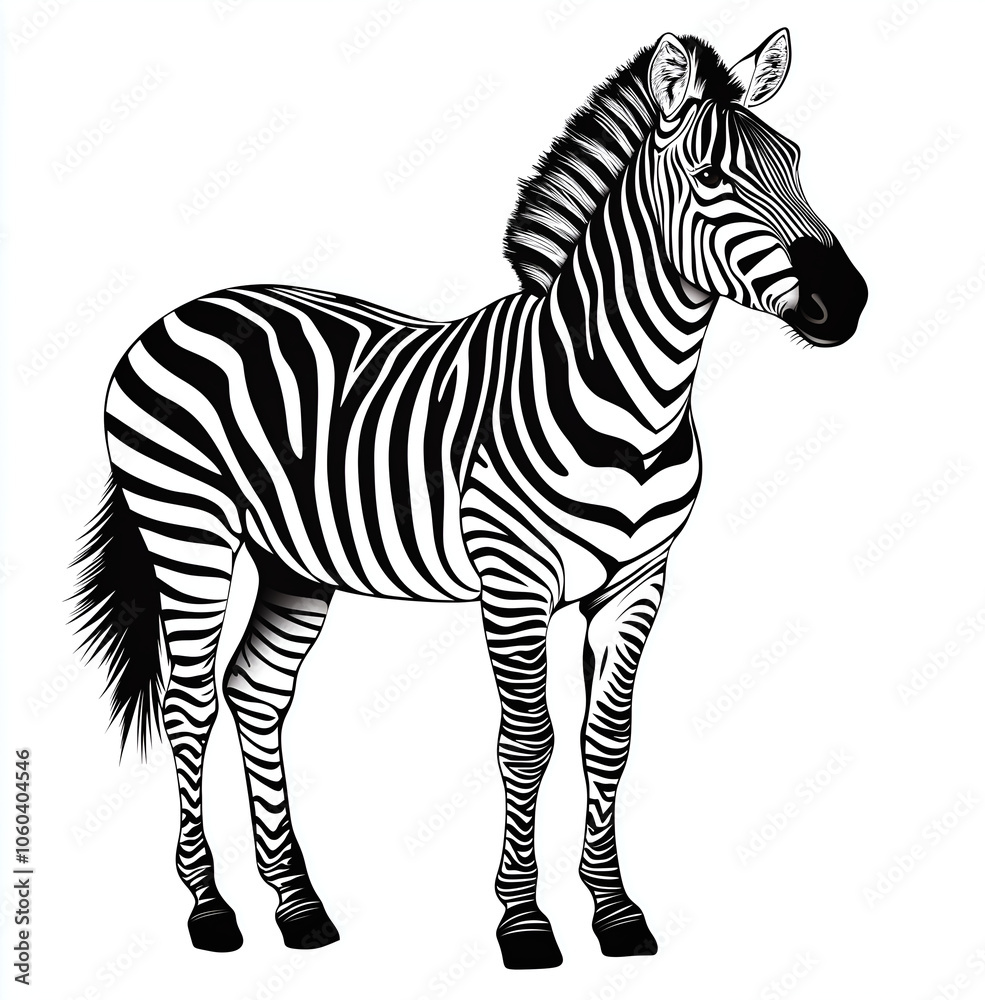 Naklejka premium zebra, with bold black lines and shading on white background