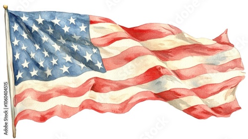Wallpaper Mural A watercolor illustration of the American flag waving in the wind. Torontodigital.ca