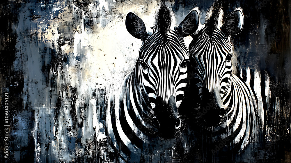 Naklejka premium black and white zebra print in old wall