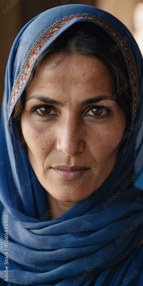 A woman 45 years old in Afghanistan stands confidently, wearing a beautifully patterned scarf. The mountainous landscape emphasizes her strength and connection to her heritage. Generative AI A woman 45 years old in Afghanistan stands confidently, wearing a beautifully patterned scarf. The mountainous landscape emphasizes her strength and connection to her heritage. Generative AI