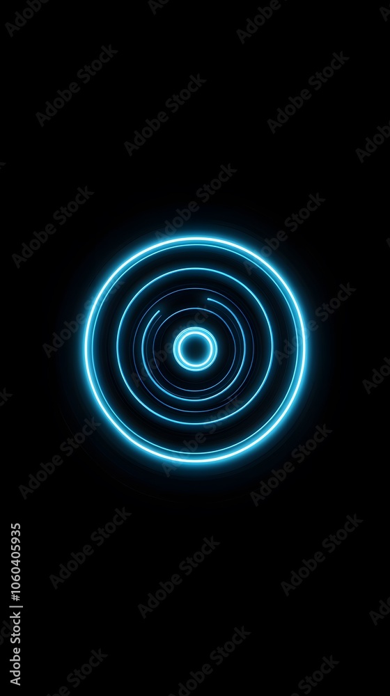 A blue neon cirular, glowing on a black background. The wireless icon for an action or intercom system, with a simple and minimal design and rounded corners A blue neon cirular, glowing on a black background. The wireless icon for an action or intercom system, with a simple and minimal design and rounded corners