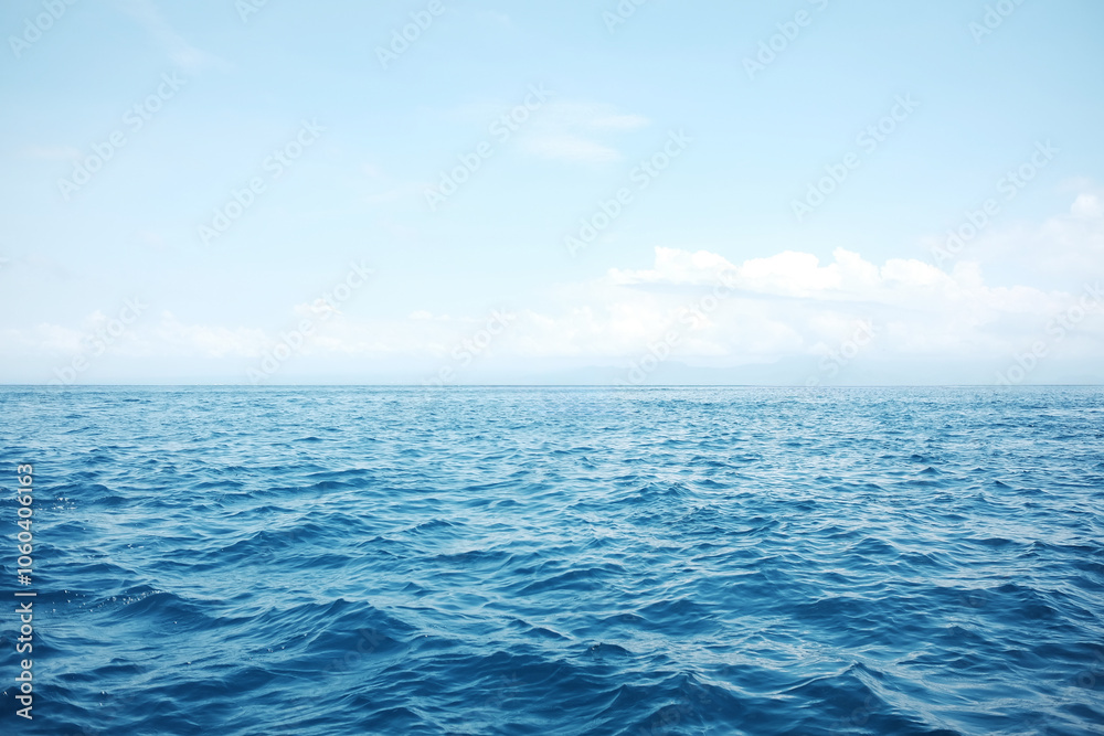Obraz premium Landscape of horizon wave ocean and blue sea of destination travel seascape on summer beach with cloud and sky