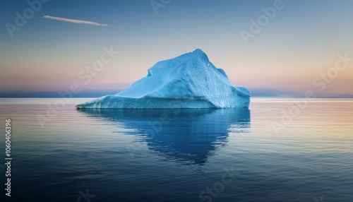 An iceberg floating on calm water, photorealistic style, against a soft gradient background, conveying a concept of nature's serenity. Generative AI