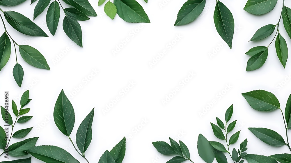 Naklejka premium Green Leaves on White Background Plain Textured Background for Web Design and Copy