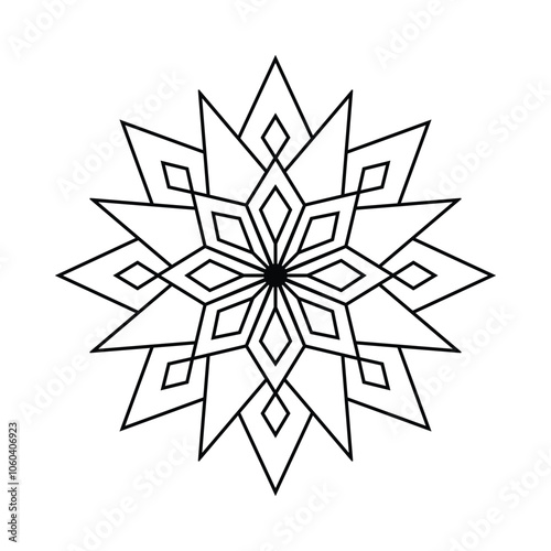 Symmetrical Snowflake Mandala for Coloring Book Intricate Winter Pattern