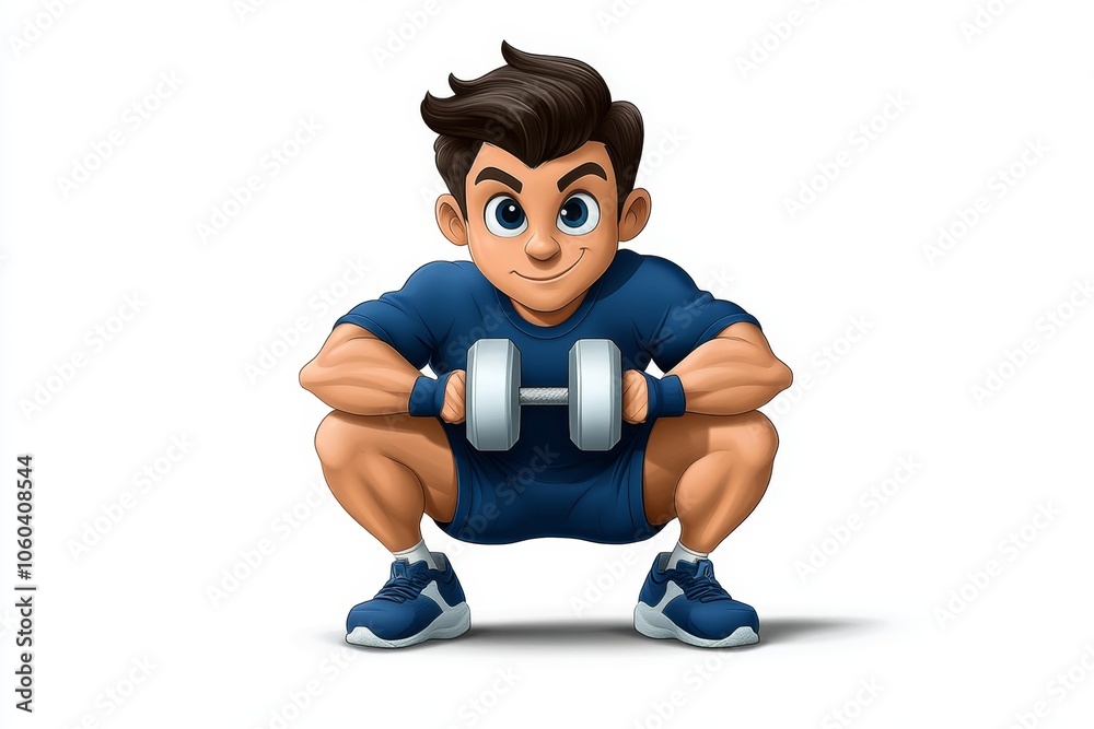 a 2D cartoon illustration of a fitness instructor demonstrating squats proper form and strength white background a 2D cartoon illustration of a fitness instructor demonstrating squats proper form and strength white background