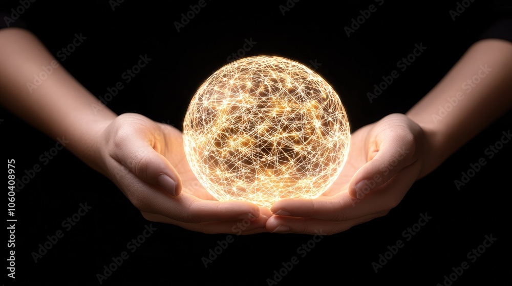 A pair of hands holding a glowing, intricate sphere against a dark background, symbolizing innovation and creativity. A pair of hands holding a glowing, intricate sphere against a dark background, symbolizing innovation and creativity.
