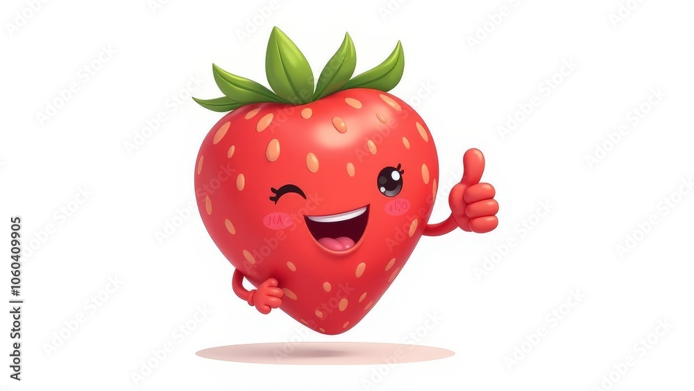 Strawberry shows thumbs up on a white background. Strawberry shows thumbs up on a white background.