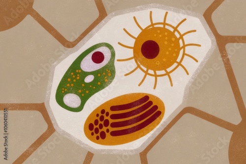 Illustration of Cell Structure with Organelles and Biological Patterns
