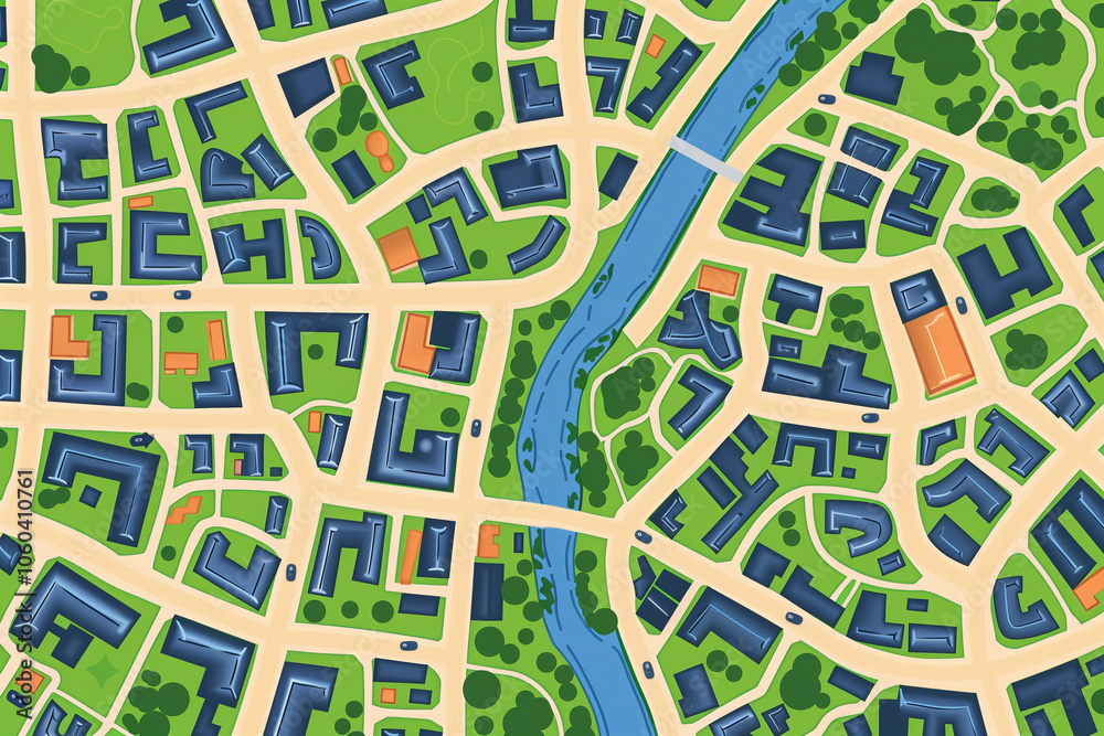 Fototapeta premium Simple just streets map in small city. Generative AI tools