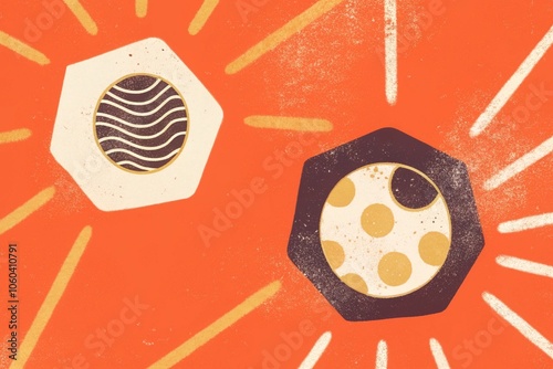 Abstract Geometric Patterns with Vibrant Orange Background and Shapes