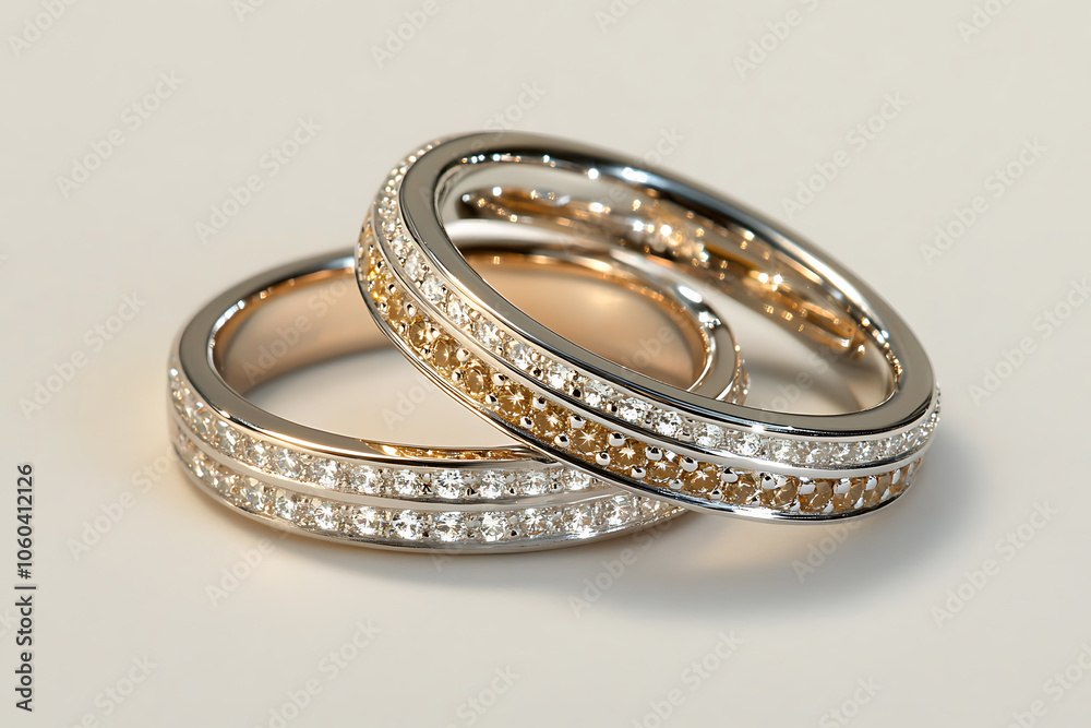 The image showcases two elegant wedding rings placed side by side, symbolizing love and commitment. The image showcases two elegant wedding rings placed side by side, symbolizing love and commitment.