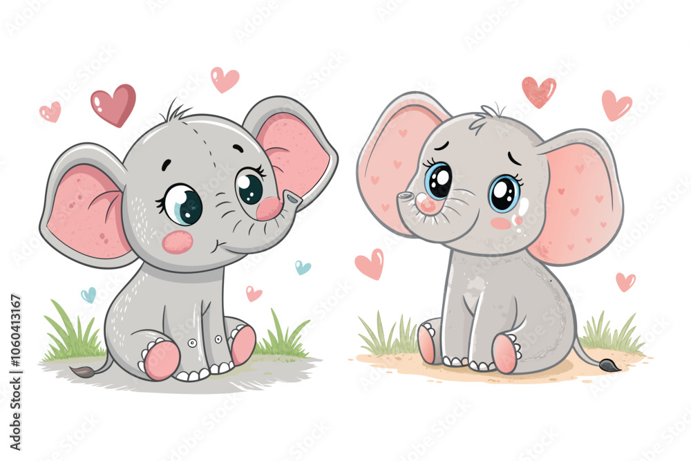 Adorable Baby Elephant with Hearts Cute Cartoon Illustration Adorable Baby Elephant with Hearts Cute Cartoon Illustration