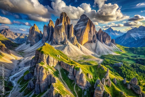 Aerial View of Rocky Peaks in the Dolomites - Stunning Mountain Landscape Photography for Travel Enthusiasts and Nature Lovers photo