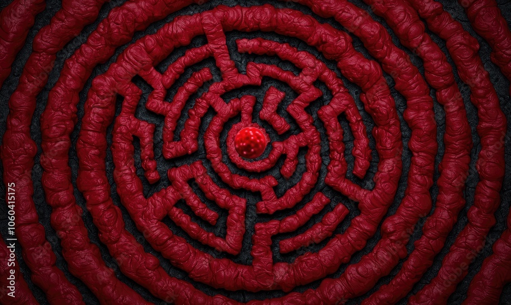 Intricate red maze design on a dark background, captivating and visually striking. Intricate red maze design on a dark background, captivating and visually striking.