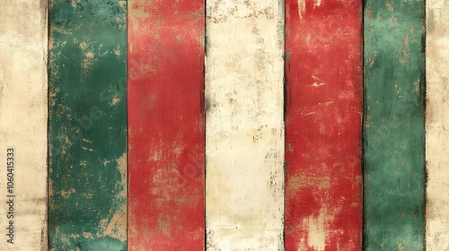 Red, white, and green stripes in a vintage Christmas style, rough canvas texture with faded colors, worn and weathered effect, soft, warm lighting to enhance nostalgic feel. --ar 16:9 --tile photo