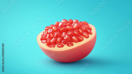 Pomegranate cut open to reveal arils inside, illustration art photo