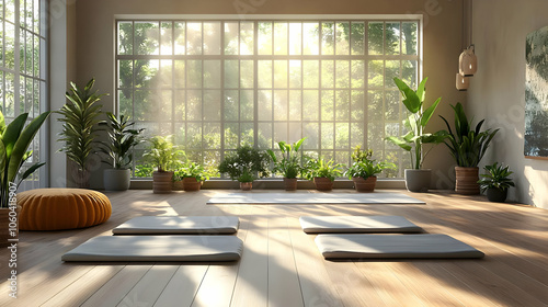Yoga Studio with Large Wind...