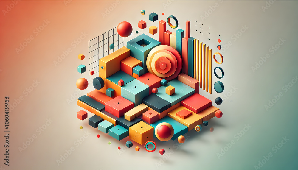 Obraz premium カラフルな幾何学模様の立体アートデザイン