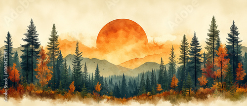 Illustration vectorielle de forêt en digital art pour écran panoramique