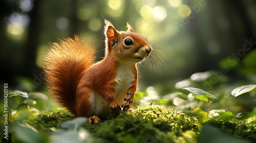 Cute Red Squirrel in the Fo...