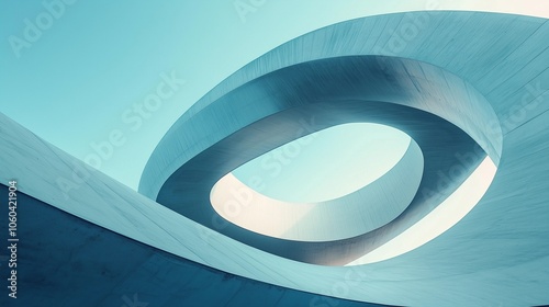 Close-Up of Abstract Curved Structure with Clean Lines Against Blue Sky, Highlighting Geometric Shapes and Modern Architectural Design
