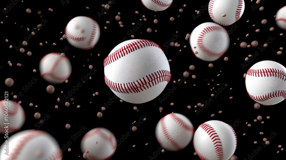 Baseball Balls Falling on Black Background