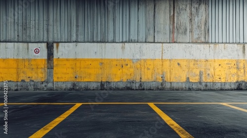 Wallpaper Mural Empty car parking lot with yellow and gray painted wall in industrial warehouse Torontodigital.ca