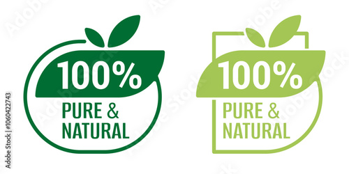  Pure and Natural catchy label, simple style with leaves