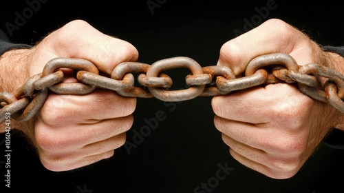 Hands Gripping a Rusty Chain photo