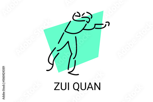 zui quan or "Drunken boxing "  sport vector line icon. sportsman, fighting stance. sport pictogram illustration.