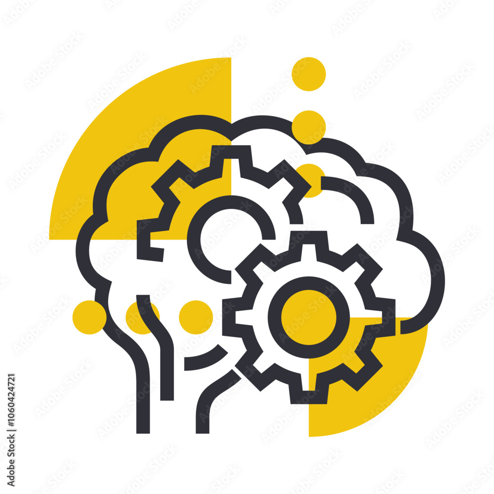 Brain boost technique - Human brain with gears and arrow up, in bold line Brain boost technique - Human brain with gears and arrow up, in bold line