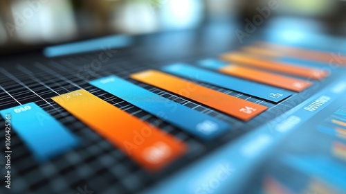 A digital bar graph displaying data trends with blue and orange bars.