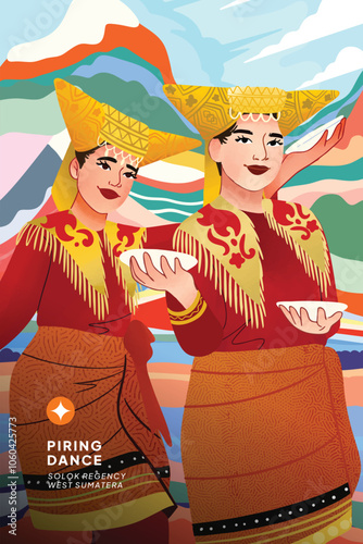 Indonesian Piring Dance Performance cell shaded style illustration