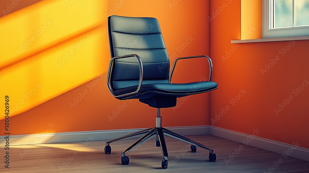 Office Chair with Shadow on Orange Wall Office Chair with Shadow on Orange Wall