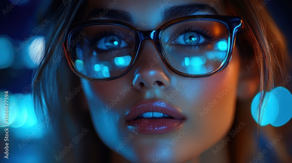 Closeup Portrait with Neon Glasses Closeup Portrait with Neon Glasses