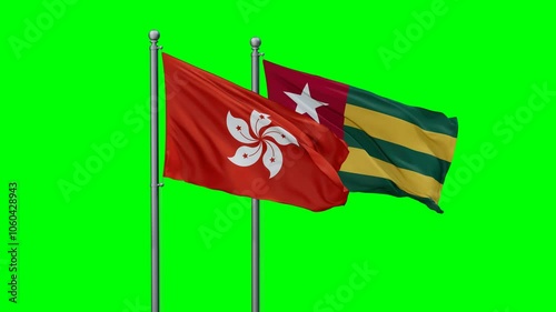 Wallpaper Mural Togo, Togolese Republic and Hong Kong flags flying together, video concept of the relationship with colored chroma key for easy background remove, two country cooperation concept Torontodigital.ca