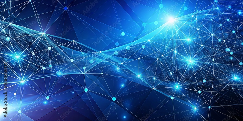 Abstract Blue Network of Lines and Points Representing Interconnectivity and Flow of Information Abstract Blue Network of Lines and Points Representing Interconnectivity and Flow of Information