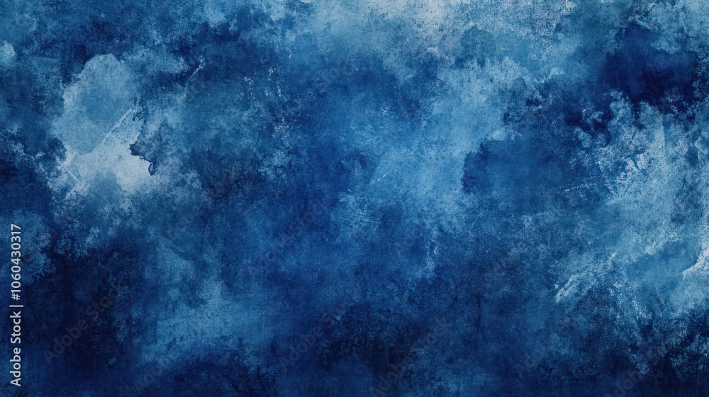 Fototapeta premium Artistic dark blue watercolor background with a worn-out, grunge texture featuring blotches, rough edges