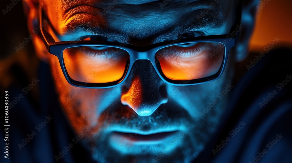 Man with Intense Glare and Blue-Orange Light Man with Intense Glare and Blue-Orange Light