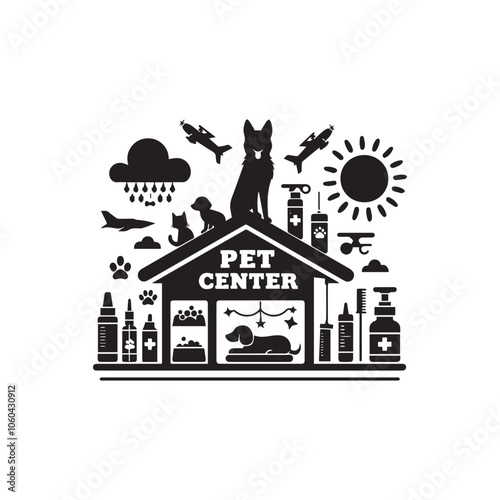  pet center silhouette vector design art illustration.
