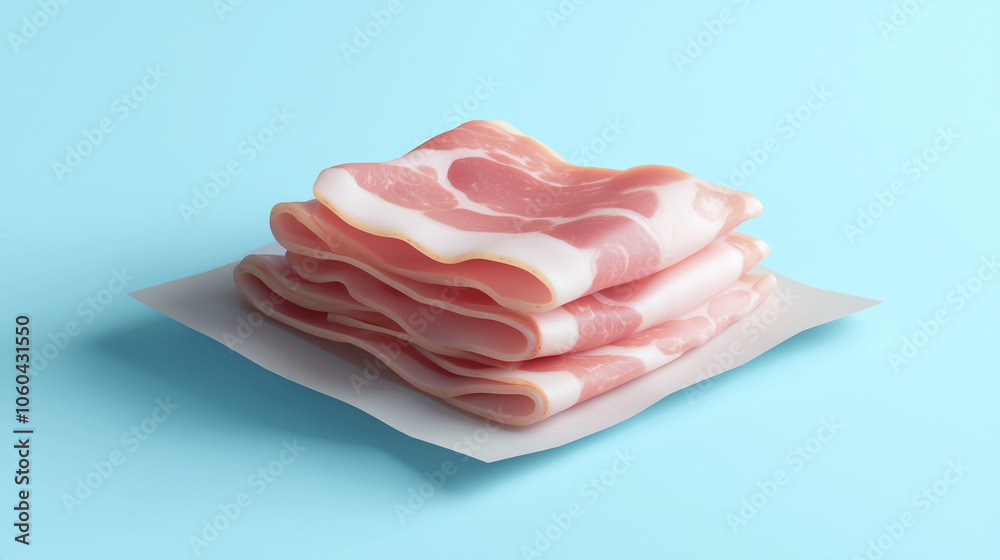 Bacon slices layered on parchment paper, illustration art Bacon slices layered on parchment paper, illustration art