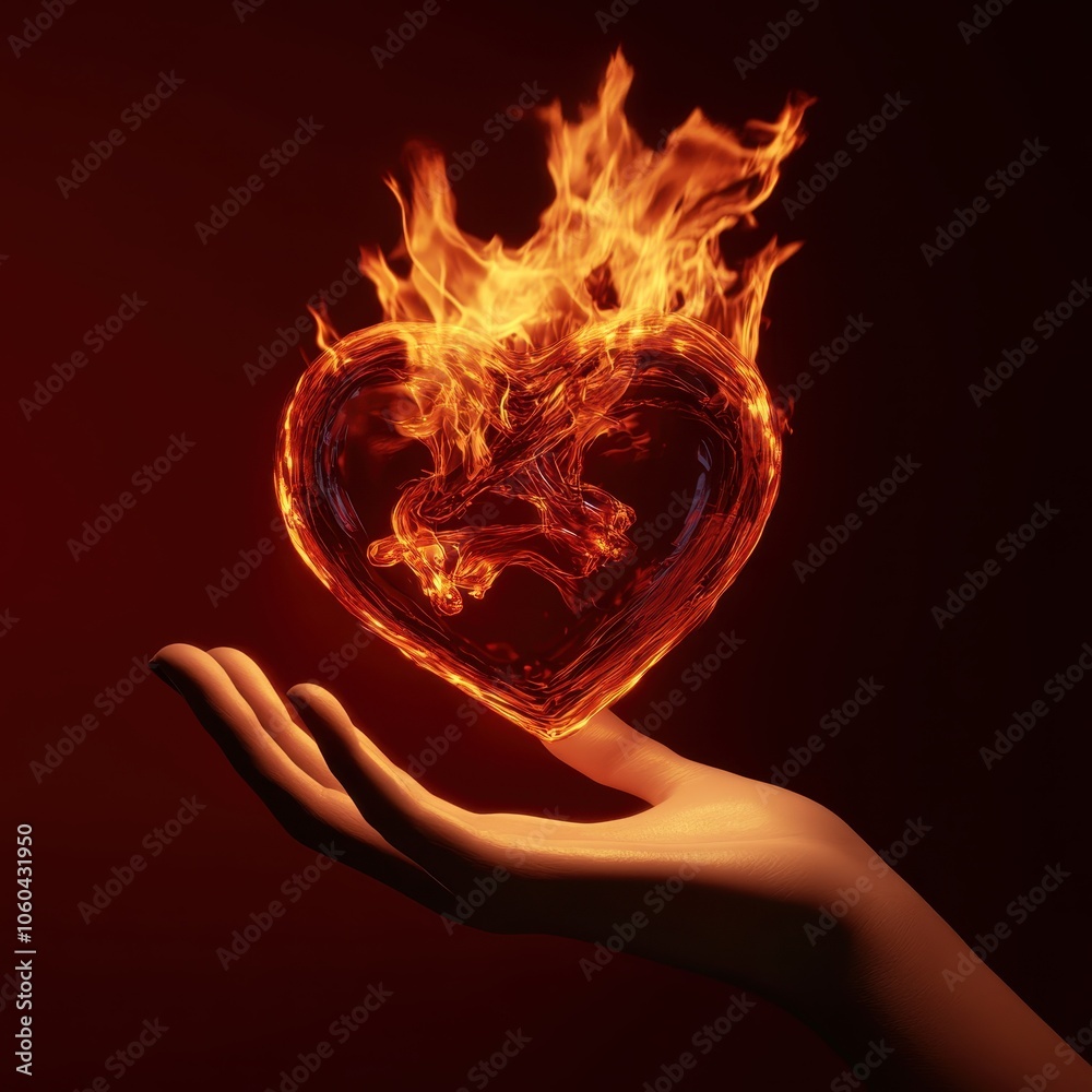 Hand Holding Fiery Heart	