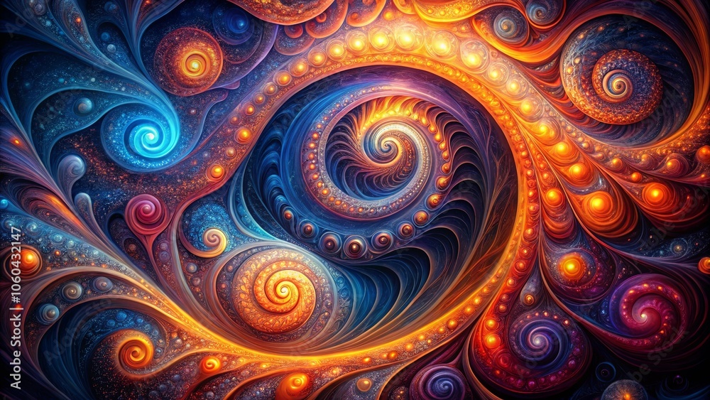 A Symphony of Spirals, Swirls, and Glowing Orbs, Intertwined in a Dynamic and Energetic Composition A Symphony of Spirals, Swirls, and Glowing Orbs, Intertwined in a Dynamic and Energetic Composition