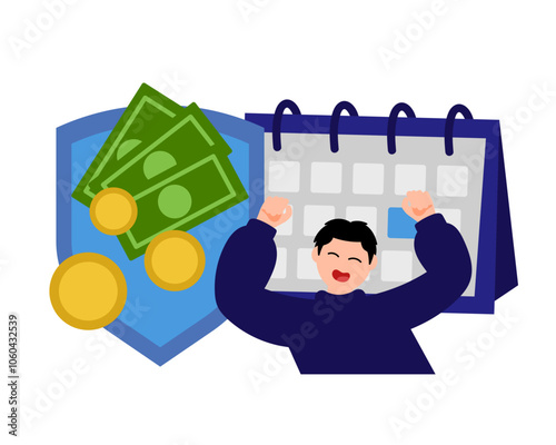 Allowance, happy man. Vector simple color flat illustration.