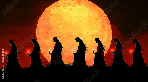 Silhouettes of Women Holdin...