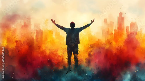 Silhouette of a Man with Ar...