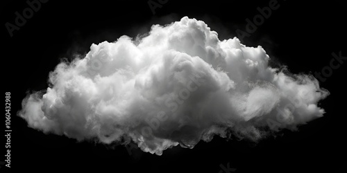 A Single, Fluffy Cloud Isolated on a Black Background, Representing the Ephemeral Nature of Weather